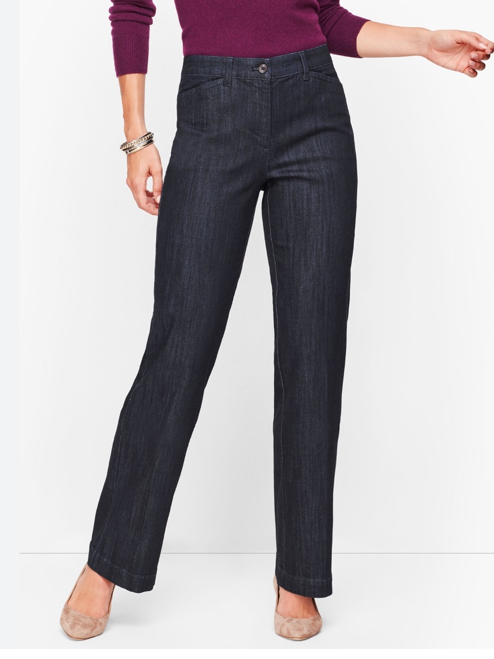 Talbots Womens Denim Wide Leg Trouser Jean 14 Dark Wash